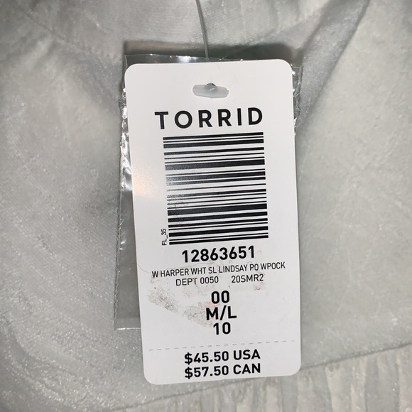 Torrid White Button Front Blouse! NWT! Size 00X - Picture 5 of 7